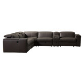 Southern Stylers Grey Caecilius 5 Seater Leather Sofa with Cup Holders &amp; Drawer