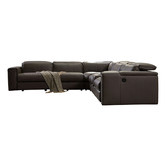 Southern Stylers Grey Caecilius 5 Seater Leather Sofa with Cup Holders &amp; Drawer