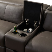 Southern Stylers Grey Caecilius 5 Seater Leather Sofa with Cup Holders &amp; Drawer