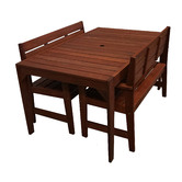 Woodlands Outdoor Furniture 4 Seater Lazio Shorea Wood Outdoor Dining Table &amp; Bench Set