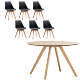 Continental Designs Milari Round Dining Table &amp; Padded Eames Replica Chairs Set