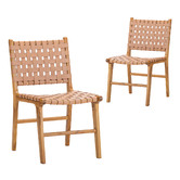 Continental Designs Cassie Woven Leather &amp; Teak Dining Chairs