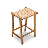 Continental Designs 66cm Cassie Leather &amp; Teak Counter Stool