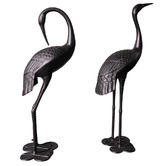 Cast Iron Outdoor 2 Piece Crane Couple Metal Statue Set