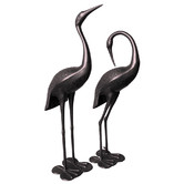 Cast Iron Outdoor 2 Piece Crane Couple Metal Statue Set