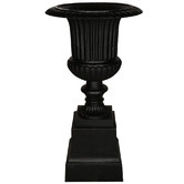 Cast Iron Outdoor Venetian Fluted Cast Iron Urn &amp; Base Set
