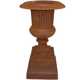 Cast Iron Outdoor Venetian Fluted Cast Iron Urn &amp; Base Set