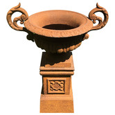 Cast Iron Outdoor Campana Urn and Base