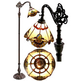 Tiffany Emporium Beige Jewel Carousel Bridge Arm Tiffany Floor Lamp