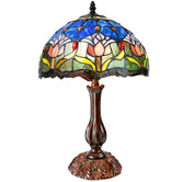 Tiffany Emporium 48cm Blue &amp; Red Tulip Tiffany-Style Bedside Lamp