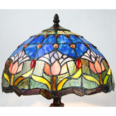 Tiffany Emporium 48cm Blue &amp; Red Tulip Tiffany-Style Bedside Lamp