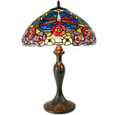 Tiffany Emporium 58cm Large Red Dragonfly Floral Tiffany Table Lamp