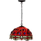 Tiffany Emporium Red Dragonfly Stained Glass Tiffany Pendant Light