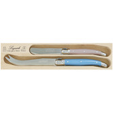 Andre Verdier 2 Piece Pink &amp; Blue Laguiole Debutant Cheese Knife Set