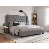 Rawson & Co Grey Harlow Winged Bed Frame | Temple & Webster