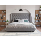 Rawson & Co Grey Harlow Winged Bed Frame | Temple & Webster
