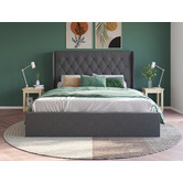 Rawson &amp; Co Charcoal Harlow Winged Gas Lift Storage Bed Frame