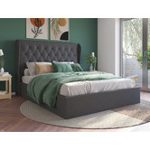 Rawson &amp; Co Charcoal Harlow Winged Gas Lift Storage Bed Frame