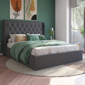 Rawson &amp; Co Charcoal Harlow Winged Gas Lift Storage Bed Frame