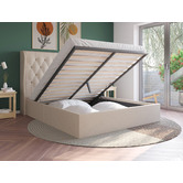 Rawson &amp; Co Beige Harlow Winged Gas Lift Storage Bed Frame