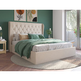 Rawson &amp; Co Beige Harlow Winged Gas Lift Storage Bed Frame