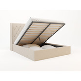 Rawson &amp; Co Beige Harlow Winged Gas Lift Storage Bed Frame