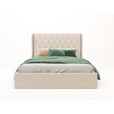 Rawson &amp; Co Beige Harlow Winged Gas Lift Storage Bed Frame
