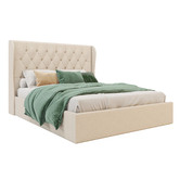Rawson &amp; Co Beige Harlow Winged Gas Lift Storage Bed Frame