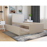 Rawson &amp; Co Beige Selina Upholstered King Single Bed with Trundle