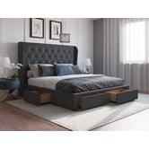 Rawson &amp; Co Charcoal Harlow Upholstered Bed Frame with Storage