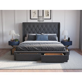 Rawson &amp; Co Charcoal Harlow Upholstered Bed Frame with Storage Drawers
