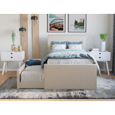 Rawson &amp; Co Beige Selina Upholstered King Single Bed with Trundle