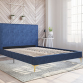 Rawson &amp; Co Blue Rykkie Velvet Bed Frame with Gold Legs