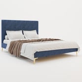 Rawson &amp; Co Blue Rykkie Velvet Bed Frame with Gold Legs