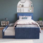 Rawson &amp; Co Selina Kids' Velvet King Single Bed with Trundle
