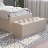 Rawson &amp; Co Beige Oxford Linen Storage Ottoman Bench