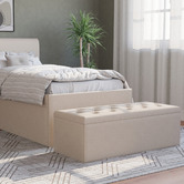 Rawson &amp; Co Beige Oxford Linen Storage Ottoman Bench