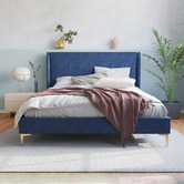 Rawson &amp; Co Blue Zheng Velvet Bed Frame with Gold Legs