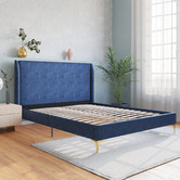 Rawson &amp; Co Blue Zheng Velvet Bed Frame with Gold Legs