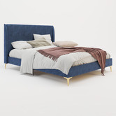 Rawson &amp; Co Blue Zheng Velvet Bed Frame with Gold Legs