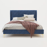 Rawson &amp; Co Blue Zheng Velvet Bed Frame with Gold Legs