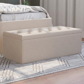 Rawson &amp; Co Beige Oxford Linen Storage Ottoman Bench