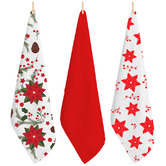 Chiswick Living 3 Piece Red Christmas Flowers Cotton Teatowel Set