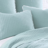 Chiswick Living Blue Clavo Pom-Pom Cotton Reversible Coverlet Set