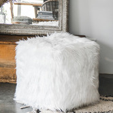 Lucca and Luna White Faux Fur Ottoman Cover