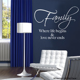 HM Wall Decal Family Where Life Begins and Love Never Ends Wall Quote Decal
