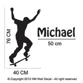 HM Wall Decal Personalised Name with 76cm Skateboarder Wall Decal