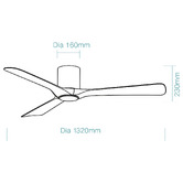 Martec Fresno 132cm DC Low Profile Walnut &amp; Matte Black Smart Ceiling Fan with LED Light