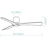 Martec Fresno 132cm DC Low Profile Walnut &amp; Matte Black Smart Ceiling Fan with Remote Control