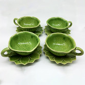 Bouquet House Lotus Leaf Celadon Ceramic 300ml Coffee Cups &amp; Saucers